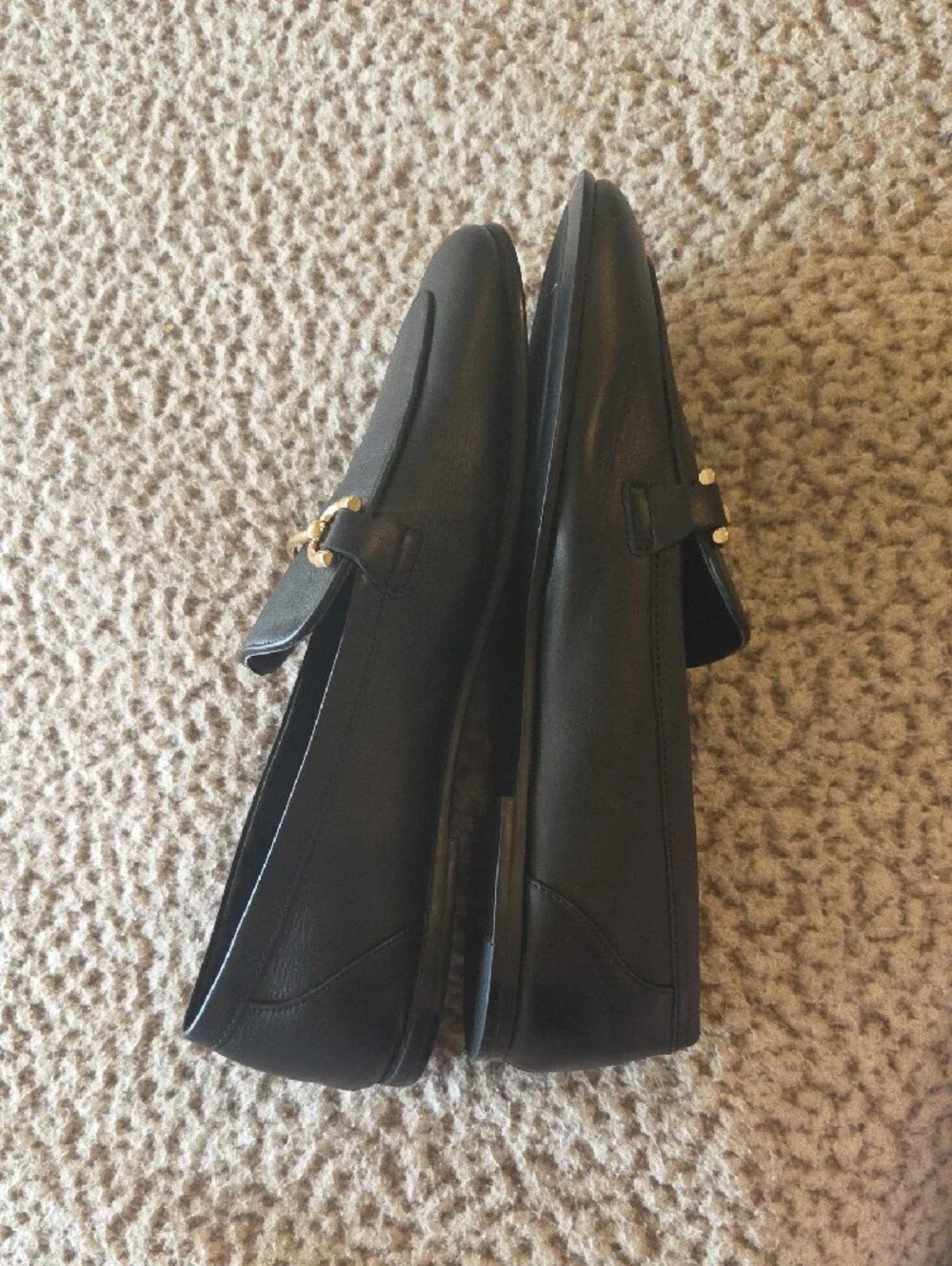 Mango Black Leather Loafers with Gold Bit Detail